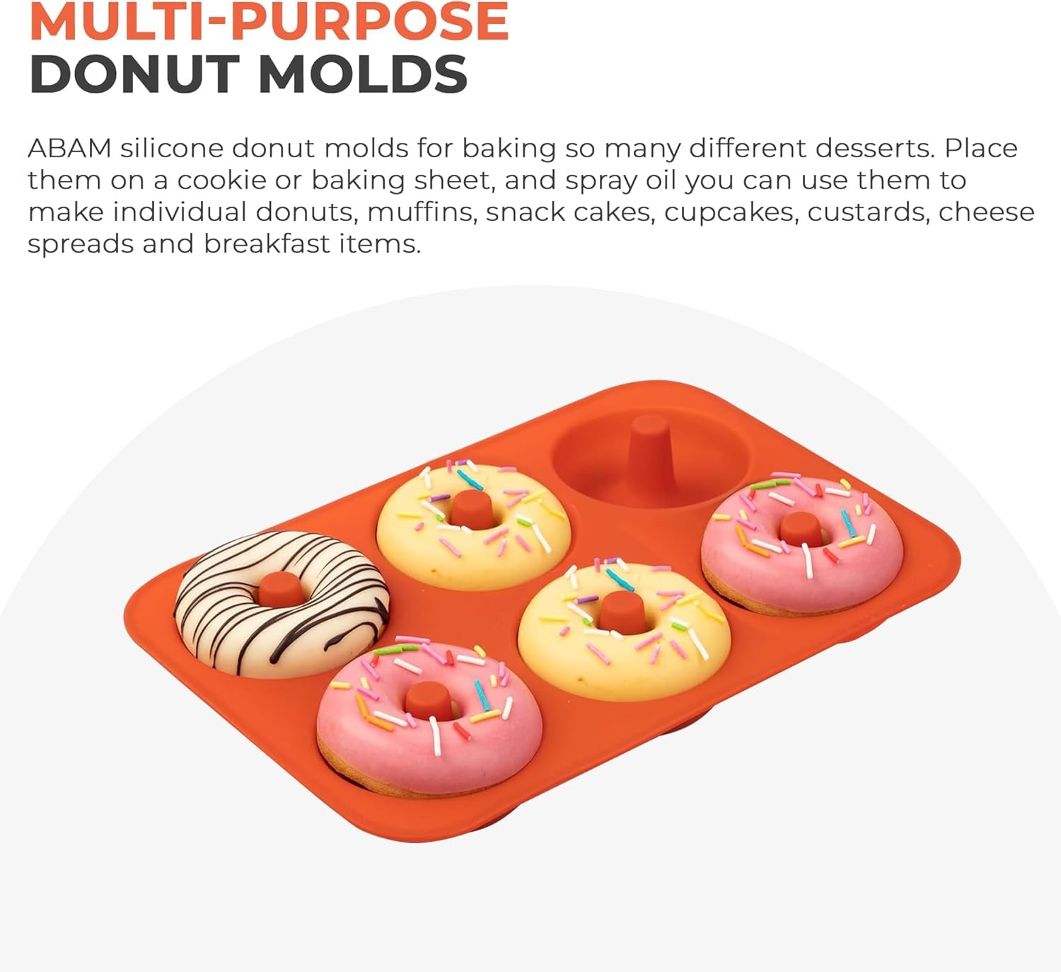 ABAM Molde de silicona de alta calidad de 3.5 pulgadas, paquete de 2 bandejas antiadherentes de silicona de grado alimenticio con 12 moldes para donas o bandeja para hacer bagels y pasteles, perfecto