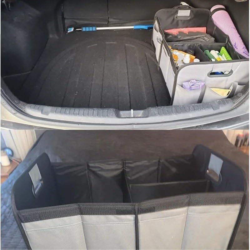 Kofferraumabdeckung Universal-Kofferraum-Organizer Faltbar Mehrere Fächer Wasserdichtes Aufbewahrungsregal 600D Oxford Polyester Auto-Aufbewahrungstasche Laderaumabdeckung(Rot)
