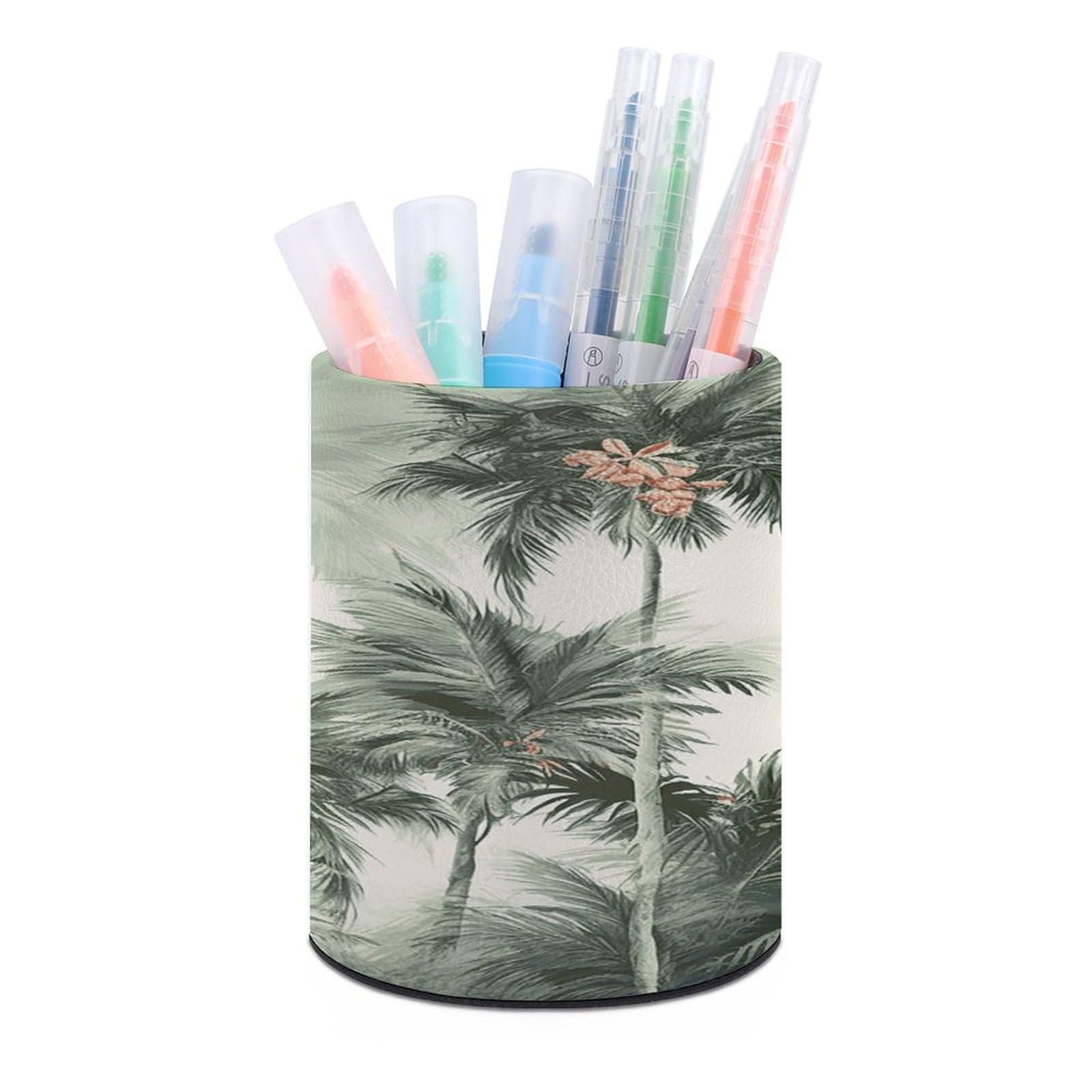 VstaDank Tropical Palm Trees Pen Holder for Desk Makeup Brush Holders Stylish Pen Cup Cute Pencil Cup Round Pencil Holder Decor Brush Scissor Holders for Multifunctional Office Supplies
