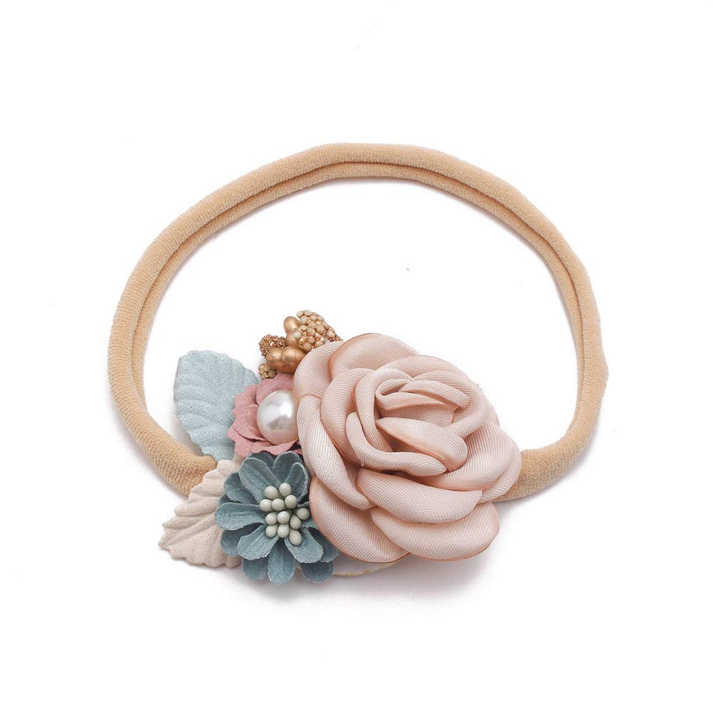 cherrboll 4 Stück Baby-Stirnbänder mit Blumen, super weich und dehnbar, Nylon-Blumenhaarbänder für Neugeborene und Kleinkinder