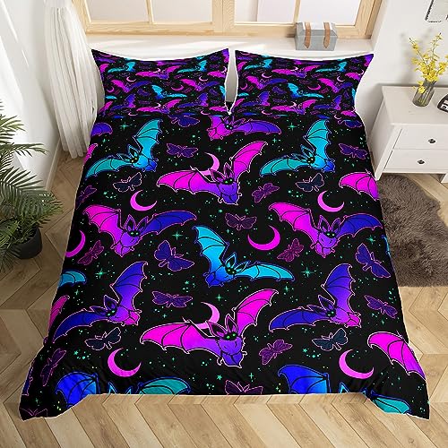 Homemissing Bat Duvet Cover Set Halloween Trippy Bedding Set for Kids Boys Girls Butterfly Comforter Cover Set Microfiber Colorful Bedspread Cover Bedroom Bedclothes Single