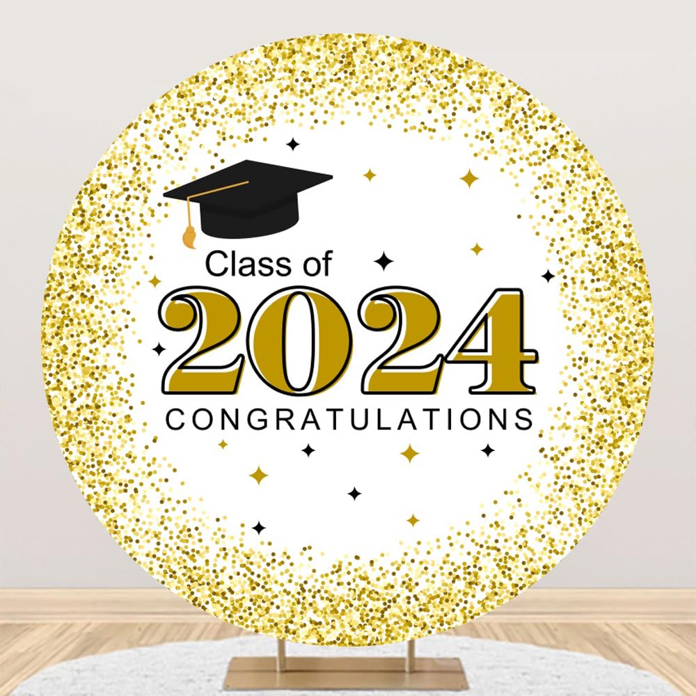 Class of 2024 Congratulations Round Backdrop Cover 6.56ft Golden Spots Congrats Grad Graduation Round Backdrop Cover School Prom Theme Party Decorations Supplies Banner Photo Studio Props