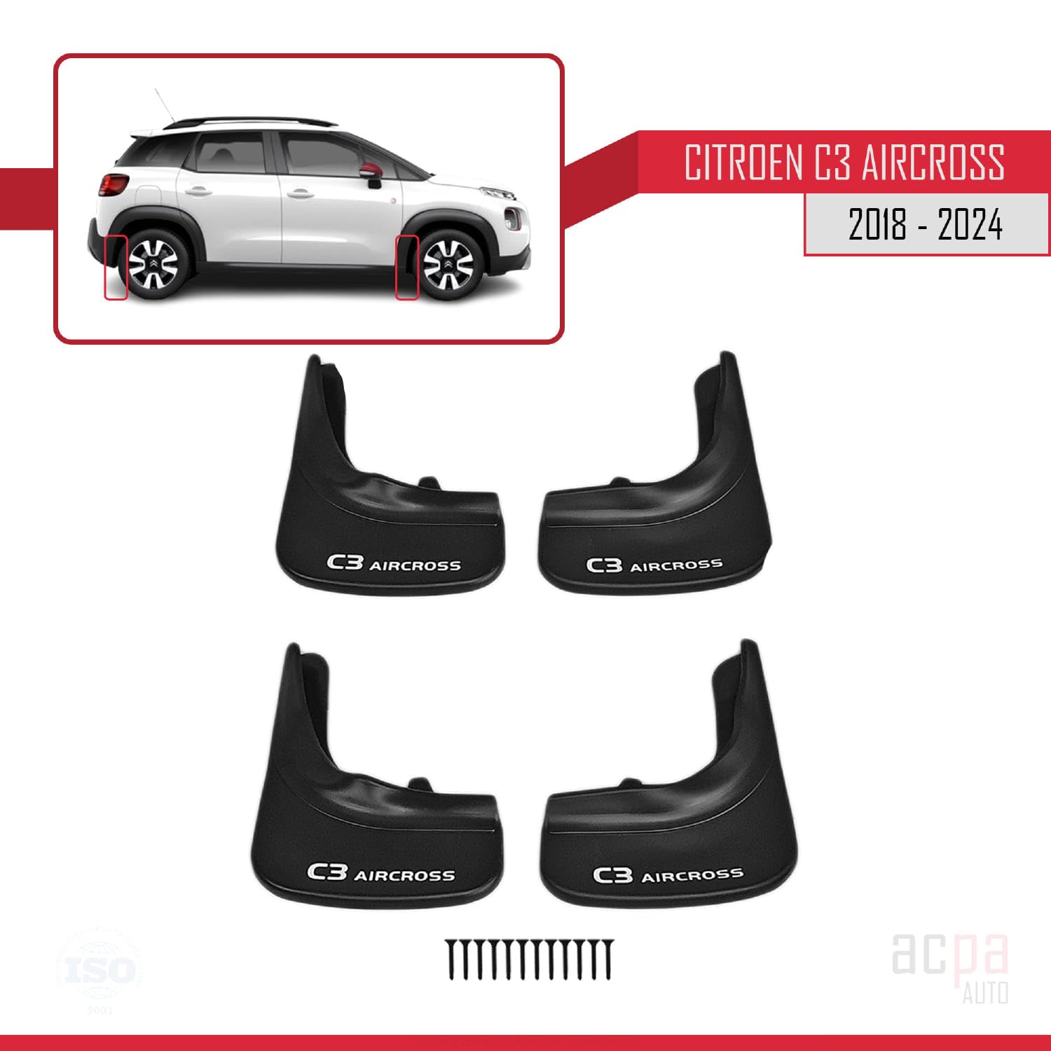 4-częściowy zestaw kompatybilny z Citroen C3 Aircross 2018-2024 przód + tył, zestaw 4-częściowy