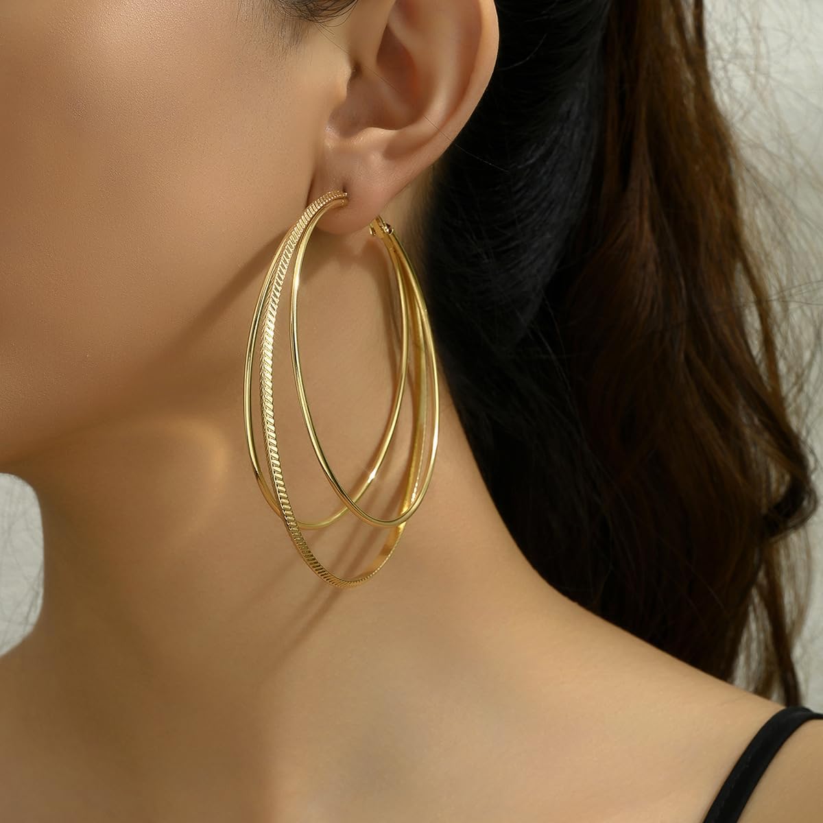 Dainty Big Large Circle Dangle Earrings for Women Boho Layered Hoop Drop Earrings Geometric Three Layers Round Statement Earrings Jewelry Gifts - Image 4