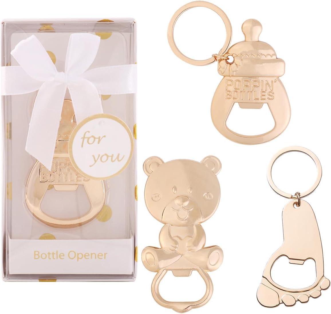 GengGeng 24PCS Poppin Keychain Baby Openers for Baby Shower Party Favors Return Gifts for Guests,Baby Shower Baby Birthday Prizes Gender Reveal Souvenirs (Multi-White)