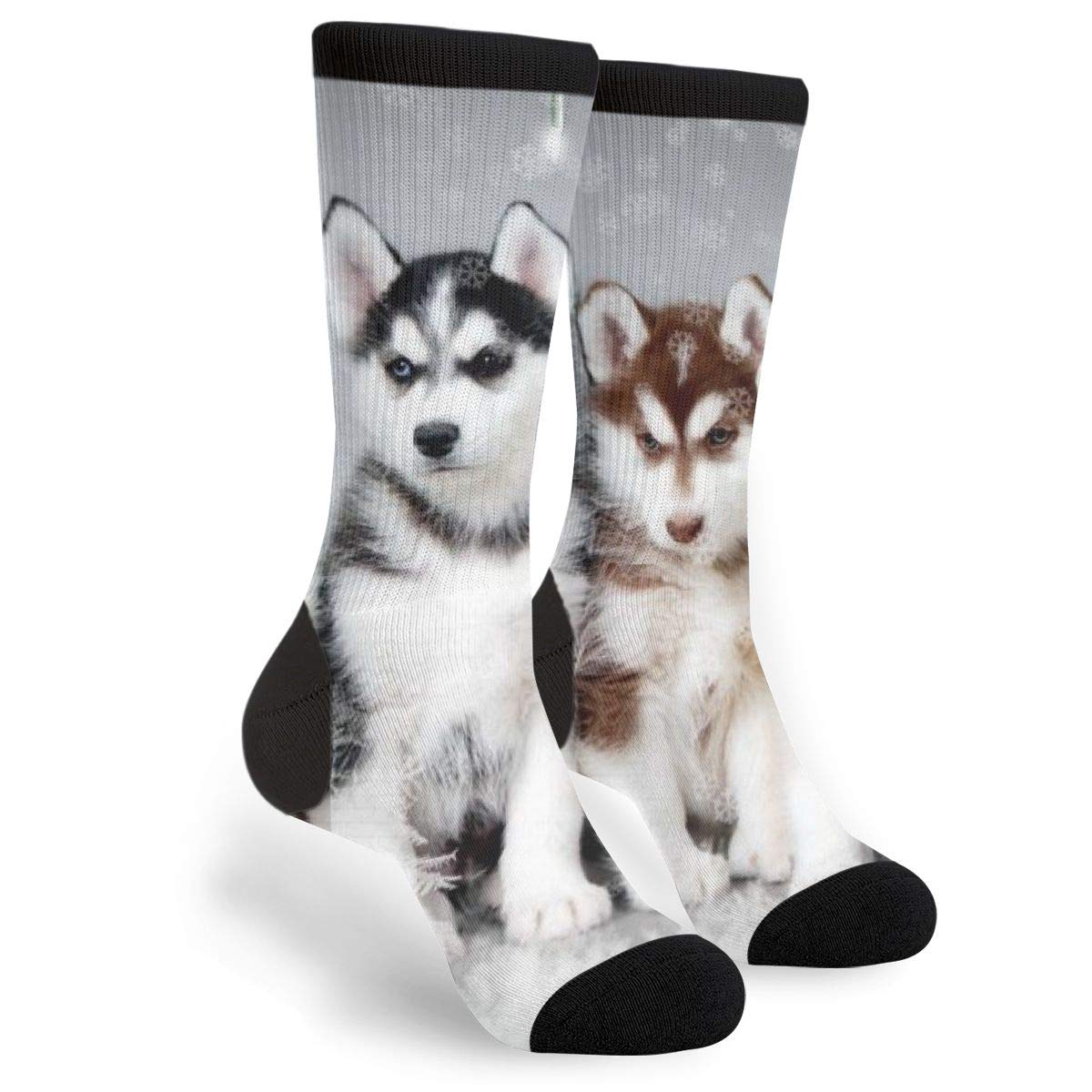 Unisex Fun Novelty Crazy Crew Socks Lovely Huskies Dress Socks, Black, One size