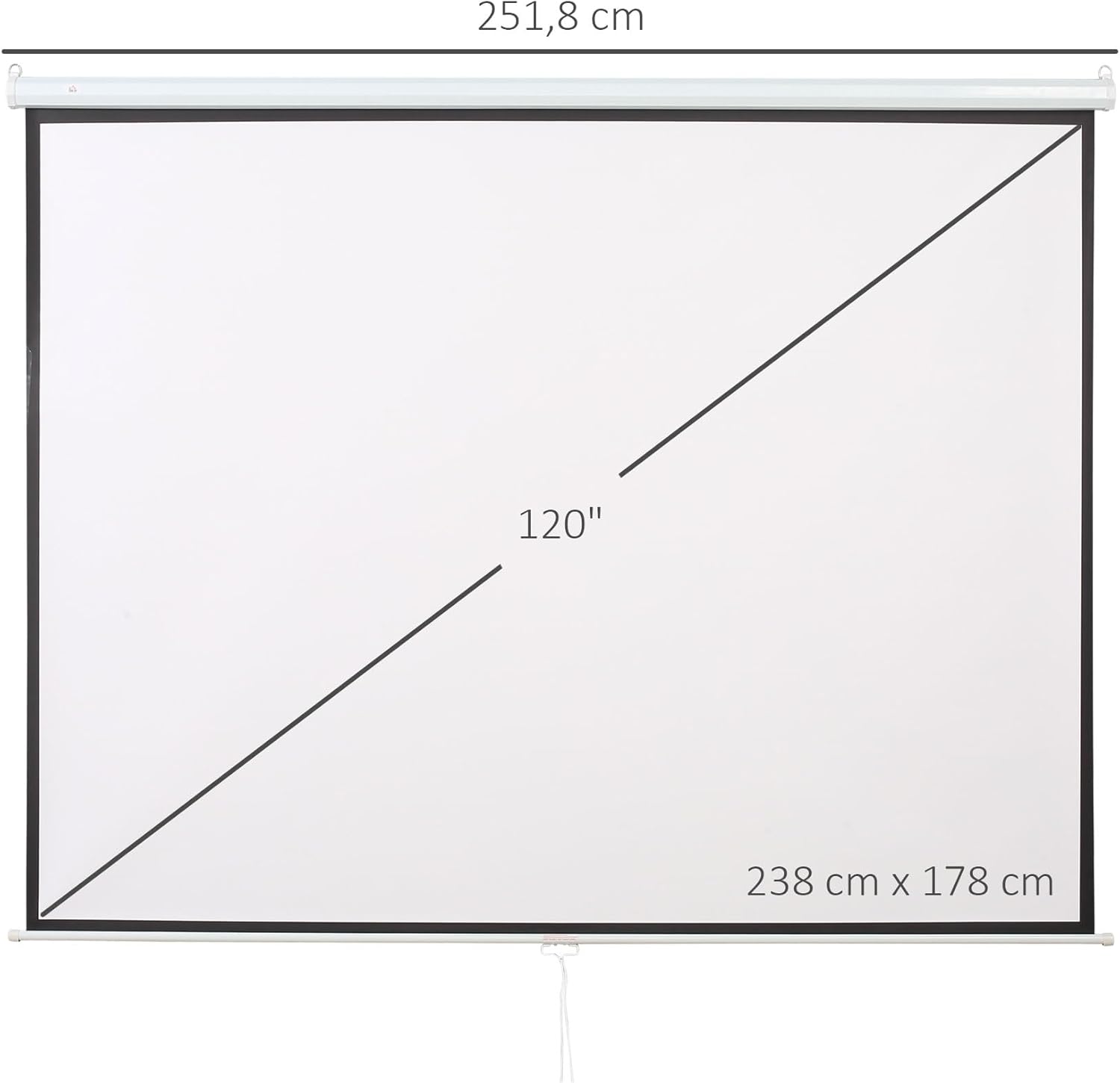 HOMCOM Pantalla de Proyector Manual 120 Pulgadas, Pantalla de Proyección, Formato 4:3/16:9, para Interior y Exterior, Eventos Deportivos, Cine en Casa, Oficina, Patio, 244×183 cm, Blanco 8