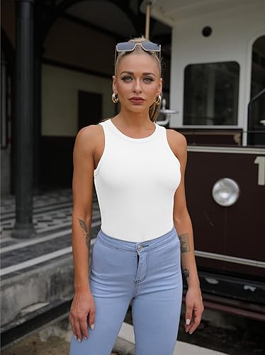 Miniatura 4 de Camisetas sin mangas para mujer, de verano, básicas, de punto delgado, acanaladas, con espalda cruzada Blanco,Amarillo,G-rojo,G-amarillo,Negro