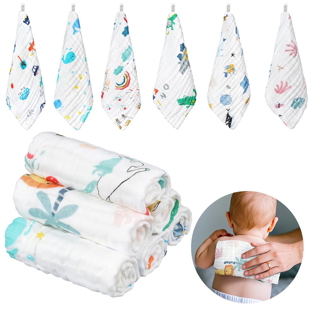 Mussola Neonato 6 Pezzi 30x30cm 100% Cotone Panni Burp Assorbente Traspirante