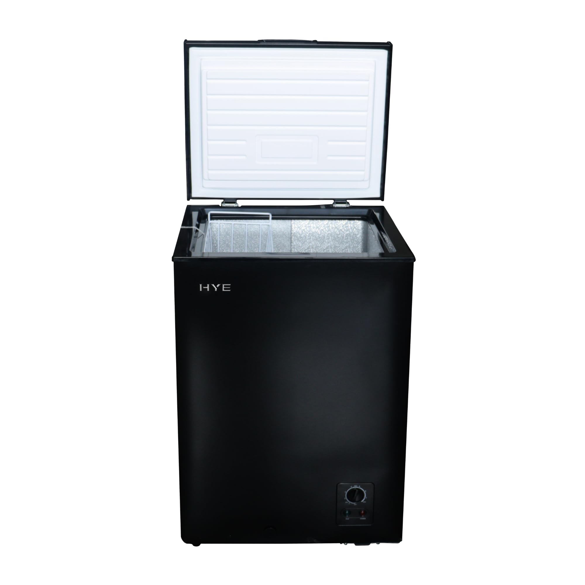 HYE Chest Freezer - 96L Freezer, Quiet 42 dB Operation, Mechanical Temperature Control, Freestanding Design, Black, Suitable For Garages & Outbuildings - RF01CF96B24