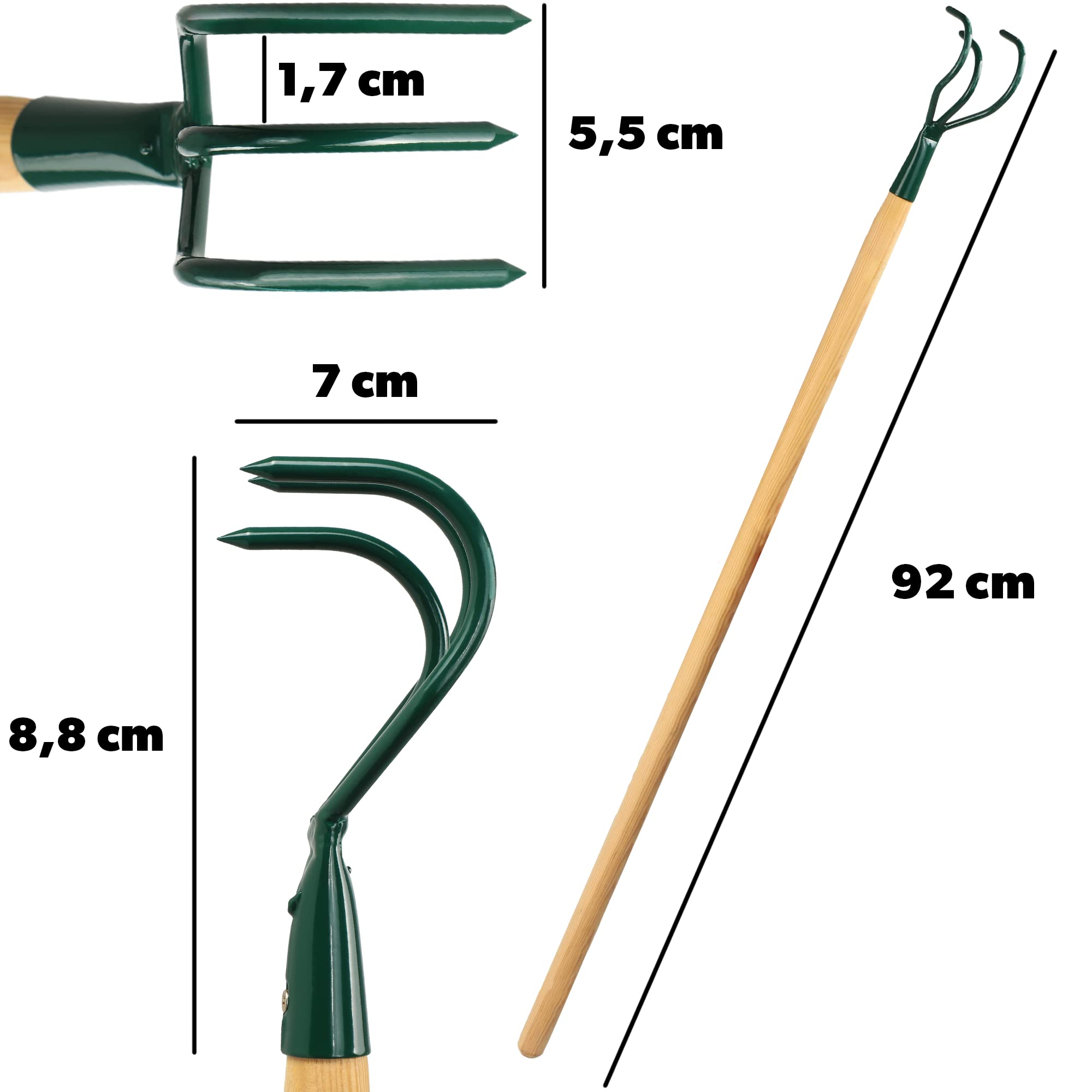KADAX Cultivateur de désherbage ŕ 3 Dents - Crampons de Mauvaises Herbes - Petite Griffe de Fleur avec Manche - Accessoires de Jardin en métal - houe de Jardin pour desserrer Le Sol (Vert)