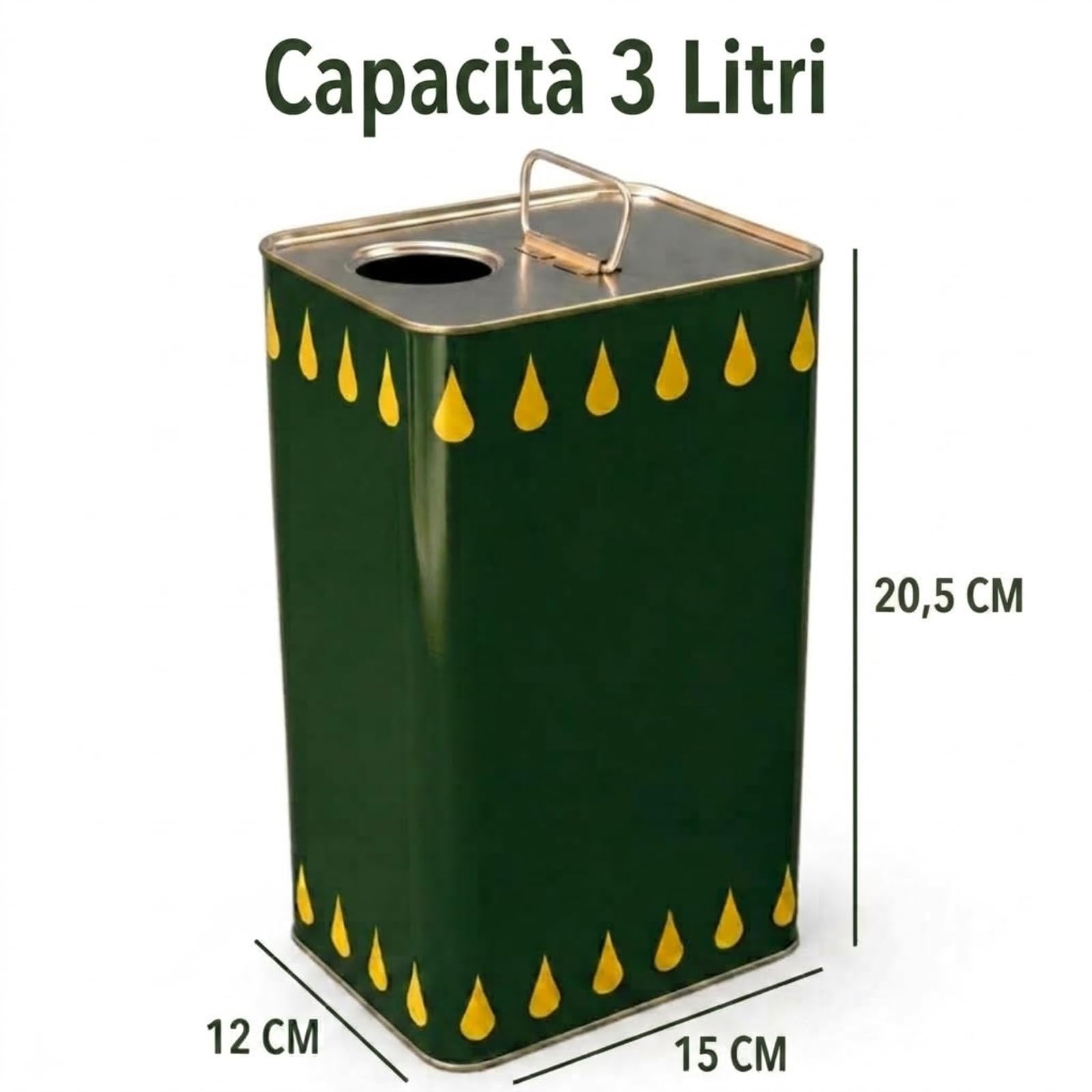 Lattina per Olio 3 Lt Latta Vuota in Metallo Rettangolare Verde Resistente