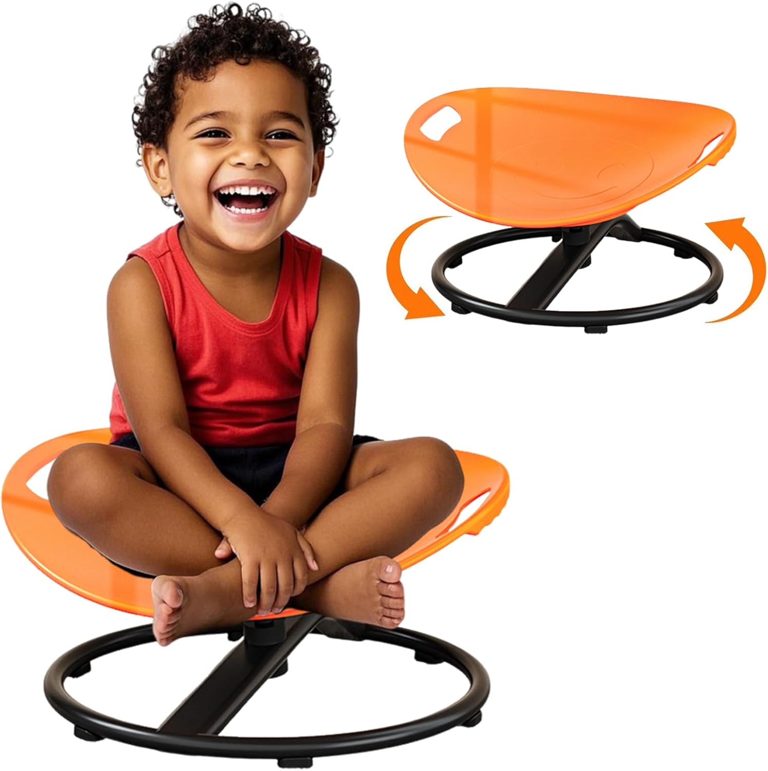 Sensory Toys for Autism,Double Handle Design Autism Spinning Chair Training Body Coordination Sit and Spin Metal Base More Safer Spinning Chair for Kids Sensory, for Age 3+ Orange