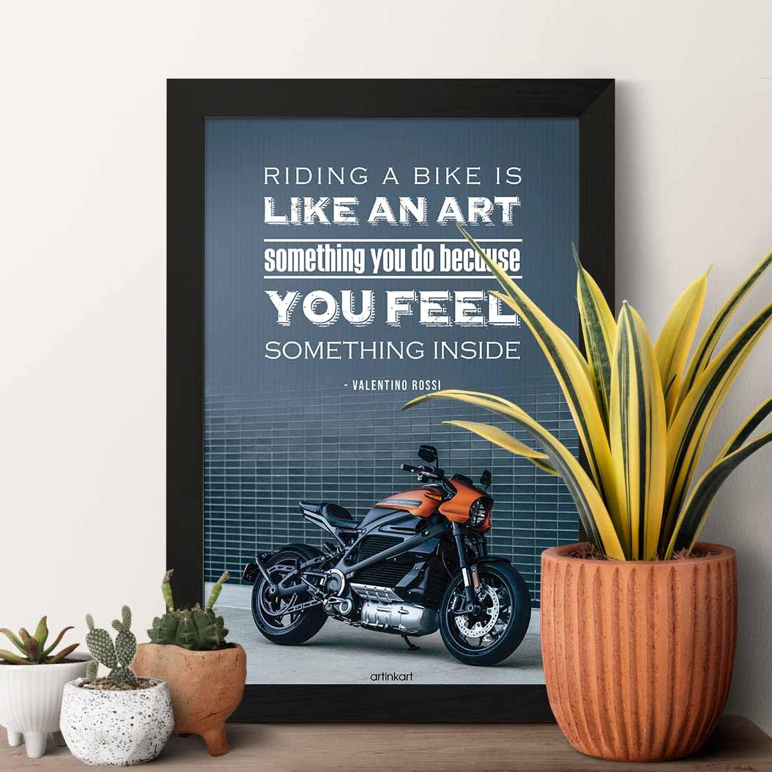 ArtinKart- Riding Bike is Art Framed Poster, Bike Posters for Wall, Bike Posters with Frame, Bike Wall Posters for Boys Room, Bullet Posters for Wall (Synthetic Wood, 9.5x13.5 inch)