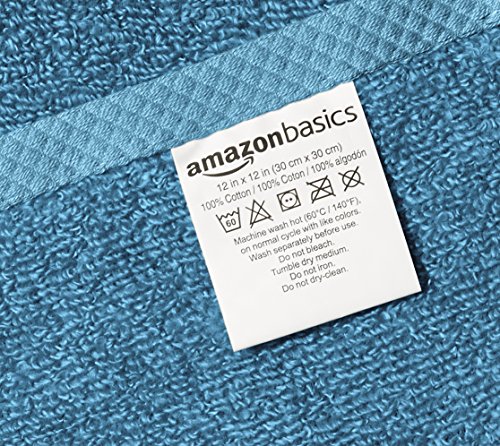 Image of Amazon Basics Soft Cotton Washcloths, Quick-Dry, 12 inch x 12 inch, 12-Pack, Lake Blue