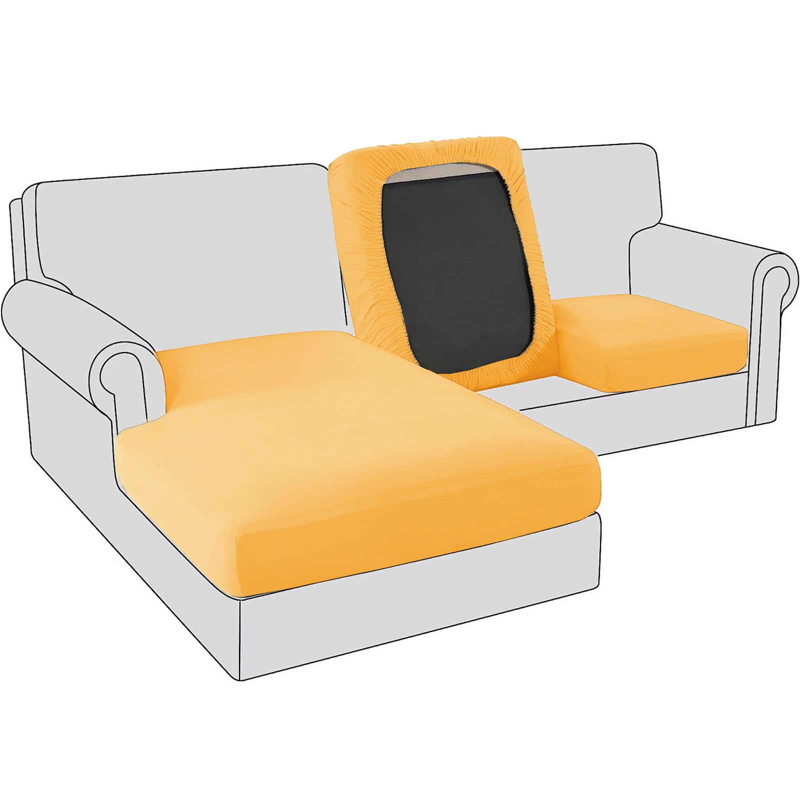 BXFUL Sofa Seat Cushion Covers, Stretch Velvet Sofa Cushion Slipcovers, Couch Cushion Covers Replacement for Individual Cushion with Elastic Fabric (Large 4-Seater,Gold)