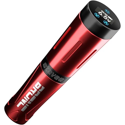 BRONC Staves Wireless Tattoo Machine Rotary Pen Style Supply Coreless Motor 1800mAh Battery Power (Red)