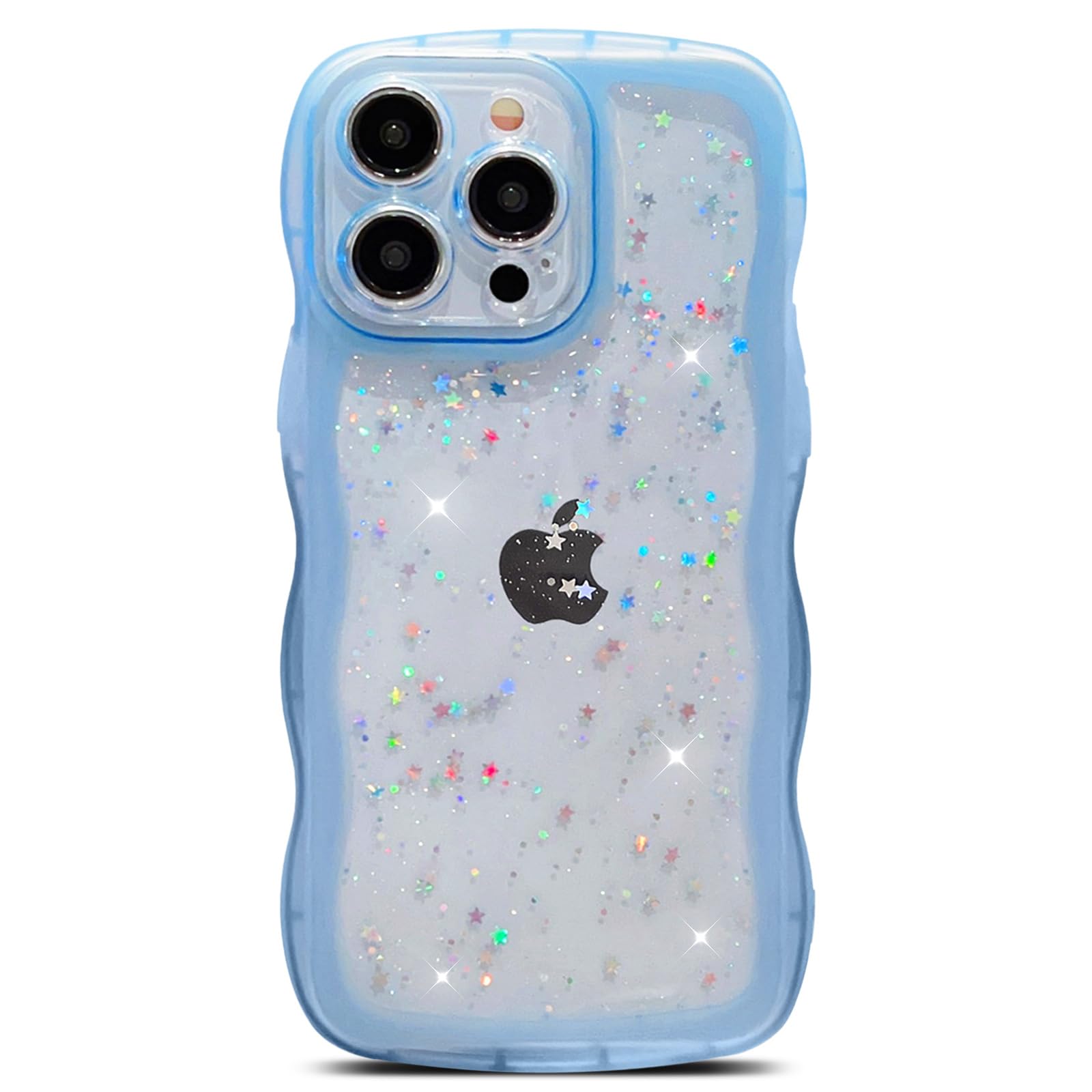 LYQZDT for iPhone 16 Pro Case 6.3" Bling Glitter Star, Cute Kawaii Curly Wavy Shiny Sparkle Clear Transparent Camera Lens Protection Soft Shockproof