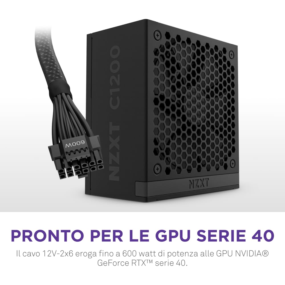 NZXT C1200 Gold ATX 3.1 - Alimentatore per PC da gaming completamente modulare a rumorosità ridotta - 1200 watt - 80 PLUS Gold - Connettore 12V-2x6 - Condensatori 100% giapponesi - Nero