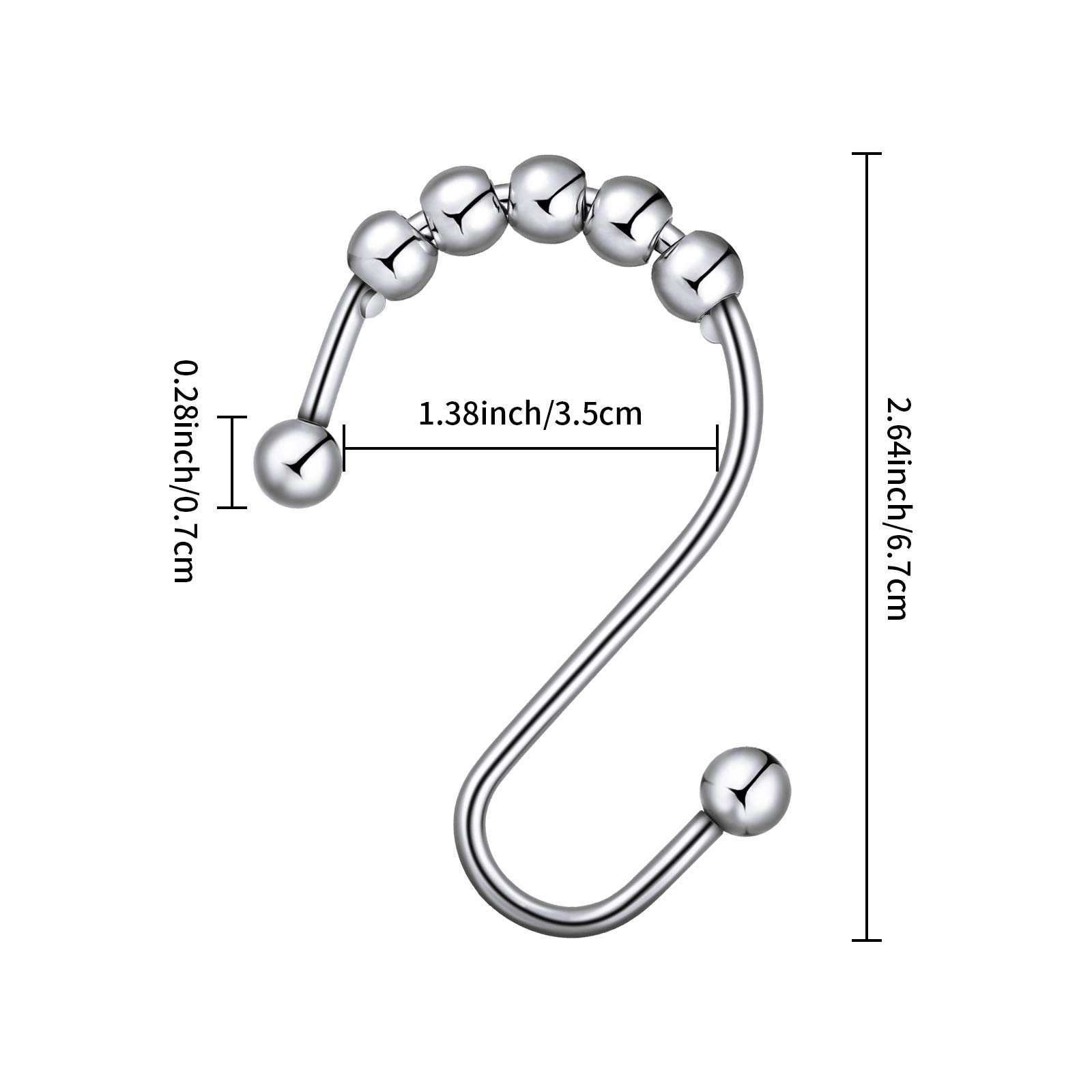 Hotop Stainless Steel Shower Curtain Hooks Rust Resistant Shower Curtain Hook Ring Bathroom S Shaped Hook Hanger for Kitchen Utensils, Shower Curtain, Clothes, Towels (12 Pieces)