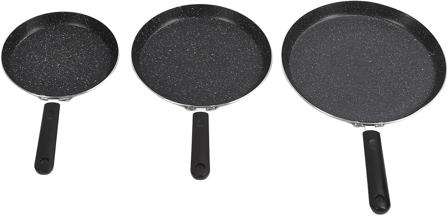 3 Piece Frying Pan Set Black Aluminum Portable Anti Stick Frying Pan Egg Pizza Cooking Stovetop 6 inch 8 inch 10 inch