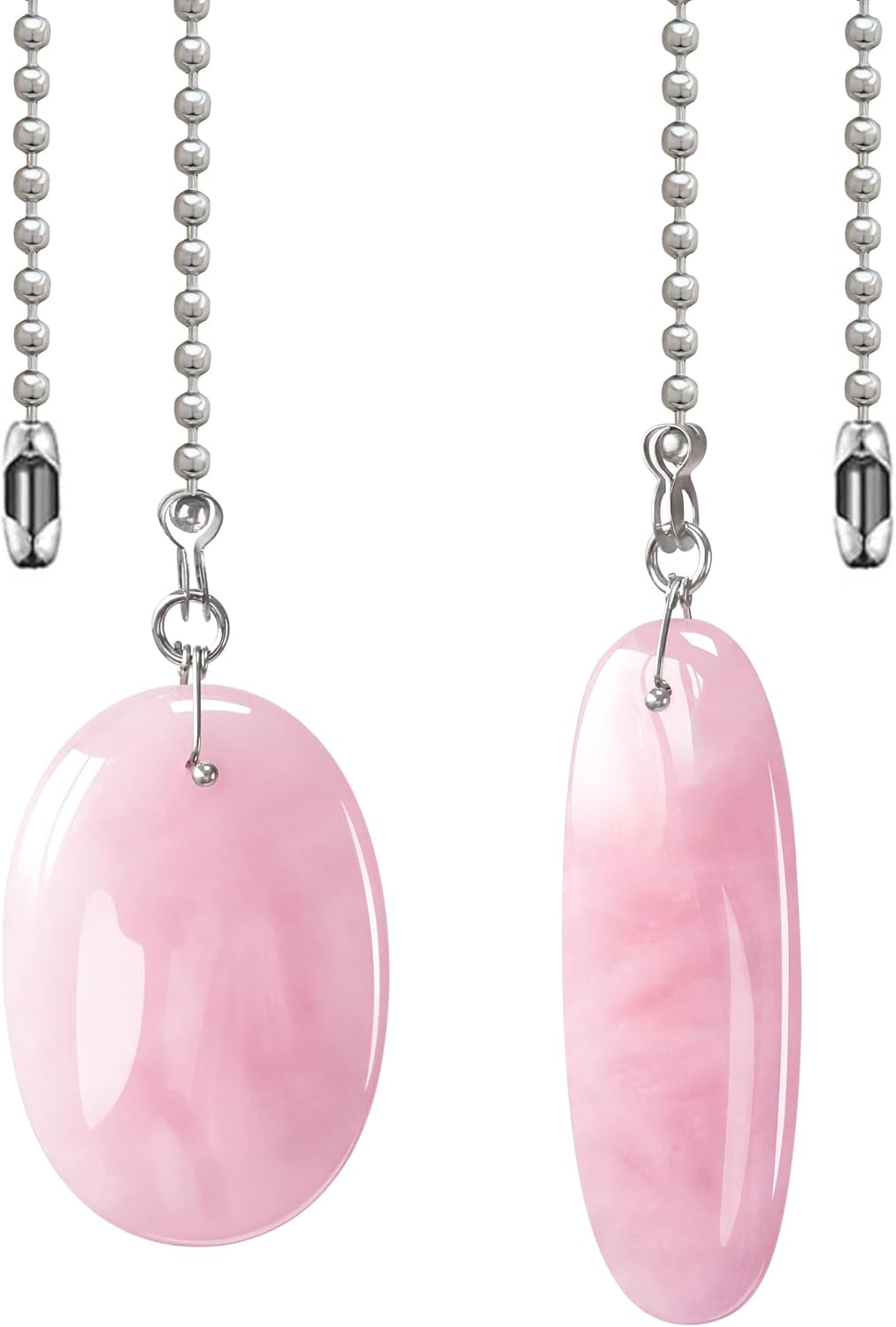 LEFERS Ceiling Fan Pull Chain, 2 Pieces Natural Gemstone Pendants with 12" Ceiling Fan Chain Extender and Connector (Rose Quartz)