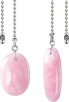 LEFERS Ceiling Fan Pull Chain, 2 Pieces Natural Gemstone Pendants with 12" Ceiling Fan Chain Extender and Connector (Rose Quartz)