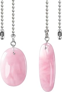 LEFERS Ceiling Fan Pull Chain, 2 Pieces Natural Gemstone Pendants with 12" Ceiling Fan Chain Extender and Connector (Rose Quartz)