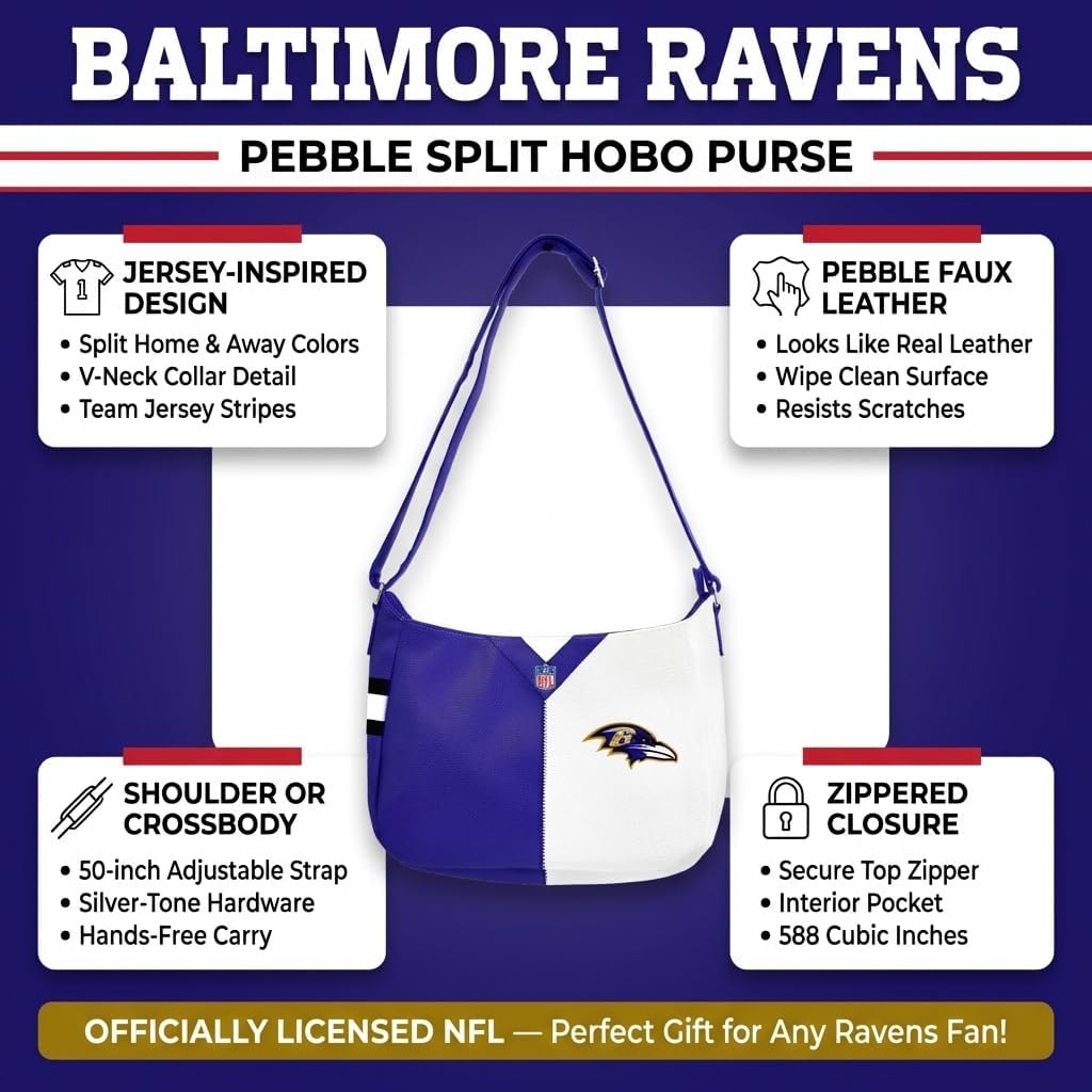 Littlearth NFL Pebble Split Hobo - Crossbody Purse with Home and Away Jersey Design