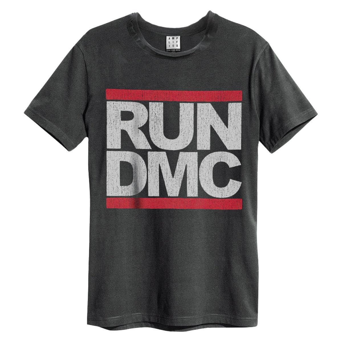 Amplified Run DMC Logo Graphic T-Shirt Crew Neck Short Sleeve Charcoal L