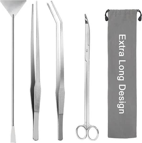 Liveek Aquarium Aquascape Tools Kit 15in, 4 in 1 Anti-Rust Aquatic Plant Aquascaping Tool Stainless Steel Tweezers Scissor Spatula for Aquarium Tank Clean Fish Tank Aquascape Accessories Set(Silver)