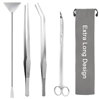 15" Aquarium Aquascape Tools Kit 4P Stainless Steel Aquascaping Set | 4in1 Extra Long Full Metal Design, Scissors, 2P Tweezers And Sand Spatula, For Trimming Plants, Arranging Sand And Aquascape - Amazon product rated Grade A