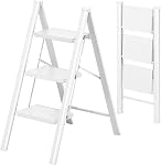KINGRACK 2 Step Folding Ladder, Lightweight Portable Home Ladder with Non-Slip Wide Pedals and Safety Lock, Sturdy Step Ladder for Adults Painting, Home, Kitchen, Garage, White