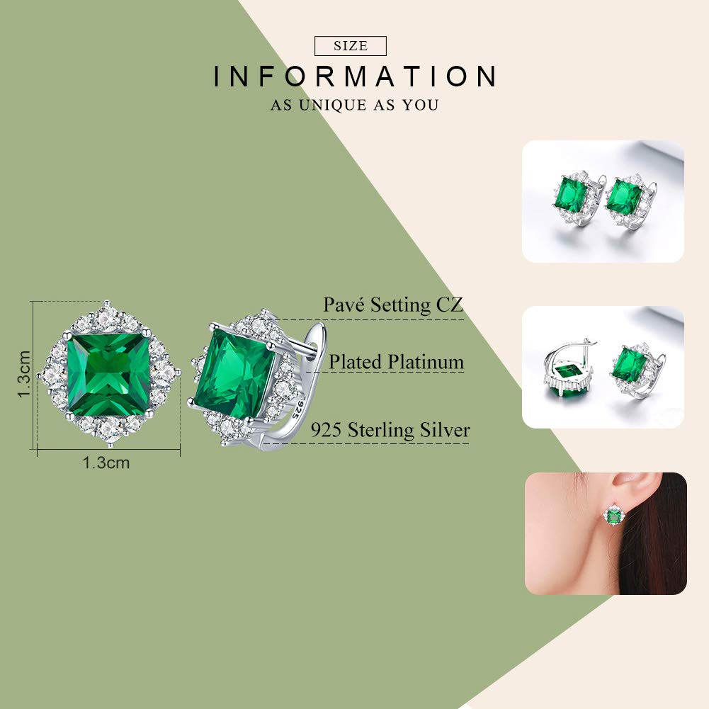 Bijoux Blu Orecchini Classici In Argento Sterling 925 Con Zircone Verde Quadrato - Eleganti Gioielli Da Donna Per Matrimonio E Serate Speciali - 4