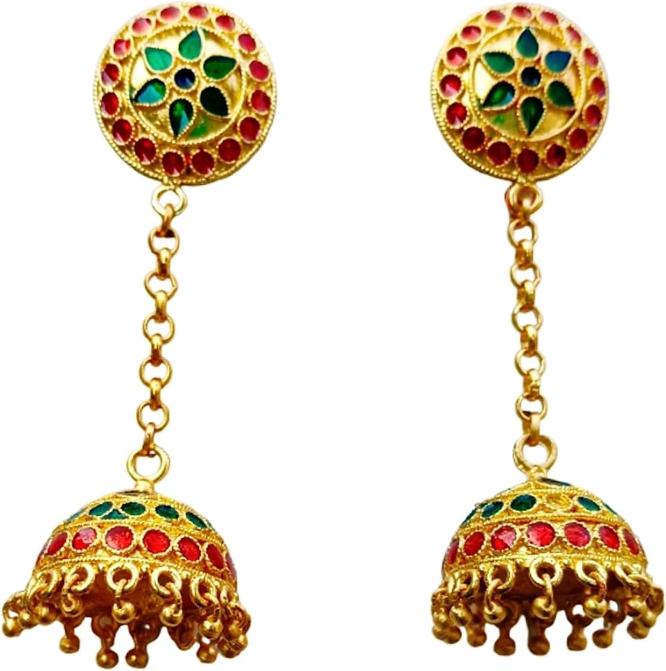 Daneen Jewellery Copper Gold Plated New Assamese Traditional Women Designer Jhumki Earring| Axomia Gohona Set for Women (Multi-Colored, Pack of 1) (B0C7MDRH57) Amazon Price History, Amazon Price Tracker