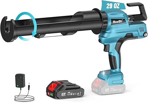 SEESII Pistola de calafateo eléctrica de 29 onzas, pistola de calafateo inalámbrica con una batería de 2000 mAh, velocidad continua, antigoteo, luz