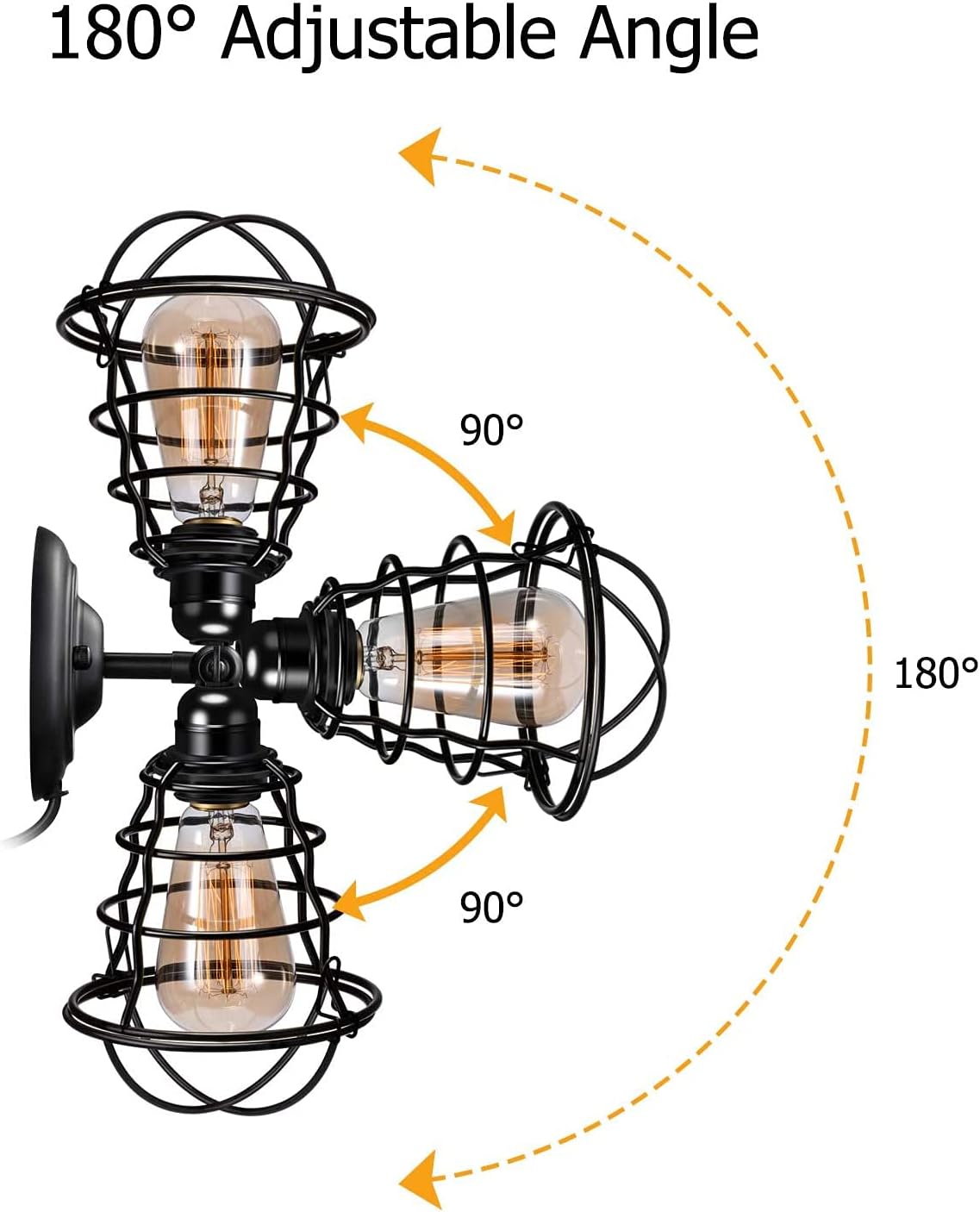 Asnxcju Industrial Wall Sconces Set of Two, Farmhouse Wall Sconce, Vintage Wire Cage Wall Lighting Sconce, Black Wall Lamp Fixture for Bedroom, Headboard, Porch