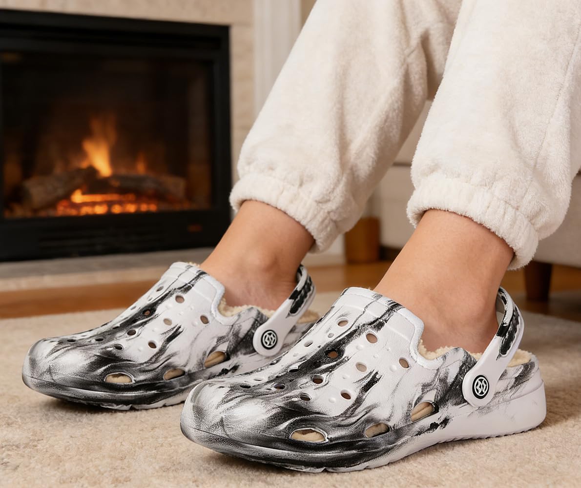 Mens Womens Lined Garden Clogs Unisex Fur Lining Gardening Slip on Sandals Winter House Home Fuzzy Slippers with Arch Support - Image 2