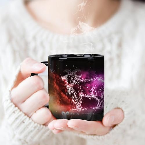 Miniatura 5 de MUGKISS Aries Taza que cambia de color con constelación, de 325 ml, taza de café del horóscopo Aries, taza de cerámica que cambia de color con