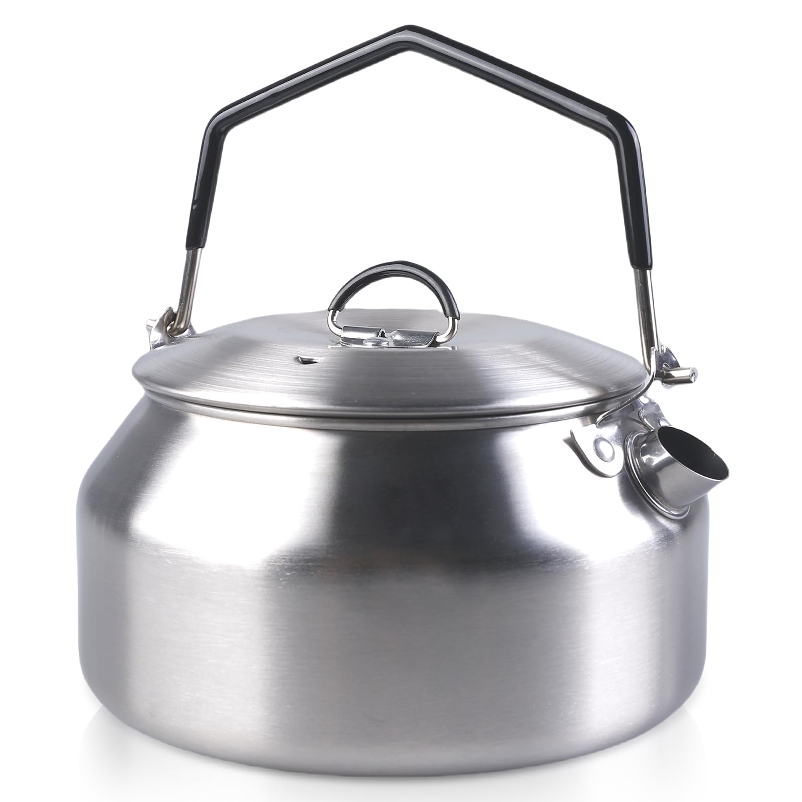 Hervidor de Camping Acero Inoxidable: 1L Hervidor Portátil Exterior Con Mango Ergonómico, Hervidor de Camping Sin Óxido Para Hogar Picnic Acampada (Plateado)