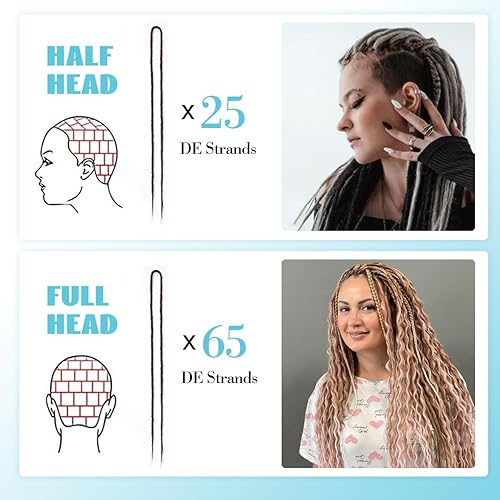 Miniatura 4 de Sangtok Extensiones de rastas onduladas de doble punta, 10 extensiones de rastas rizadas finas de 24 pulgadas de color marrón claro a rubio para