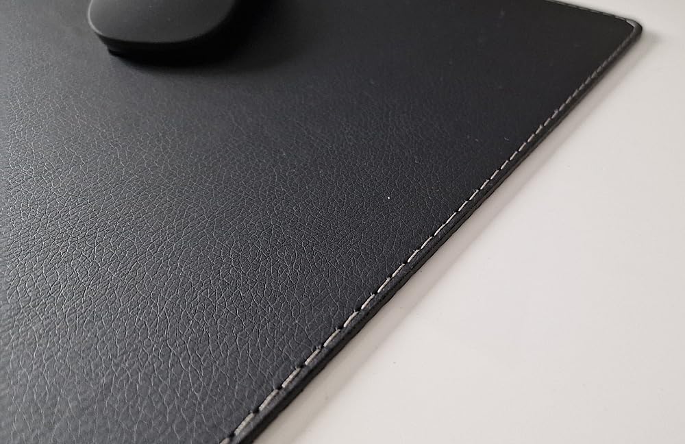 Schreibtischunterlage sanft lux Leder 60 x 40 Schwarz mit Silbergrauer Naht