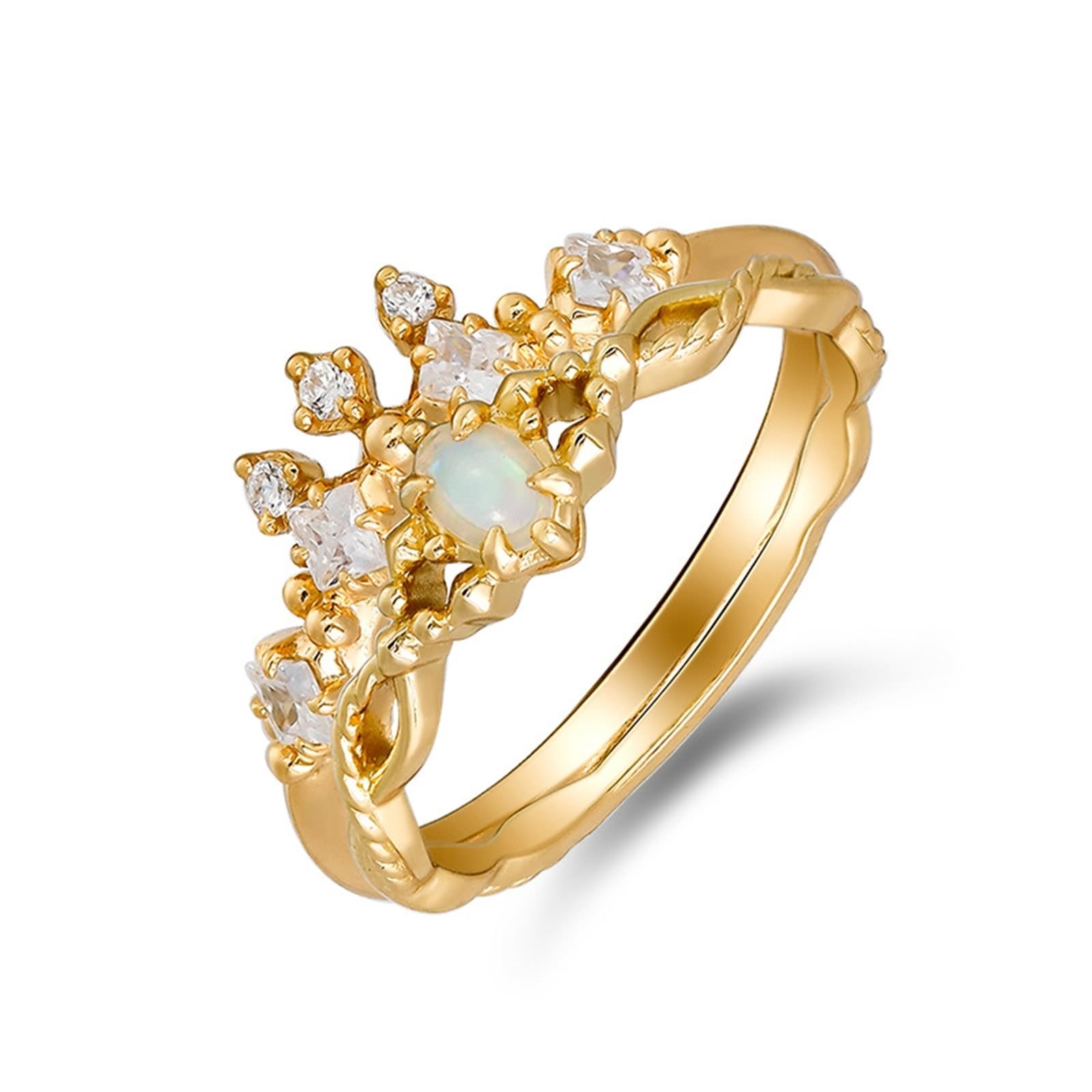 Alianzas de boda de oro auténtico, 9 K/14 K/18 K con ópalo ovalado, anillo de boda vintage delicado