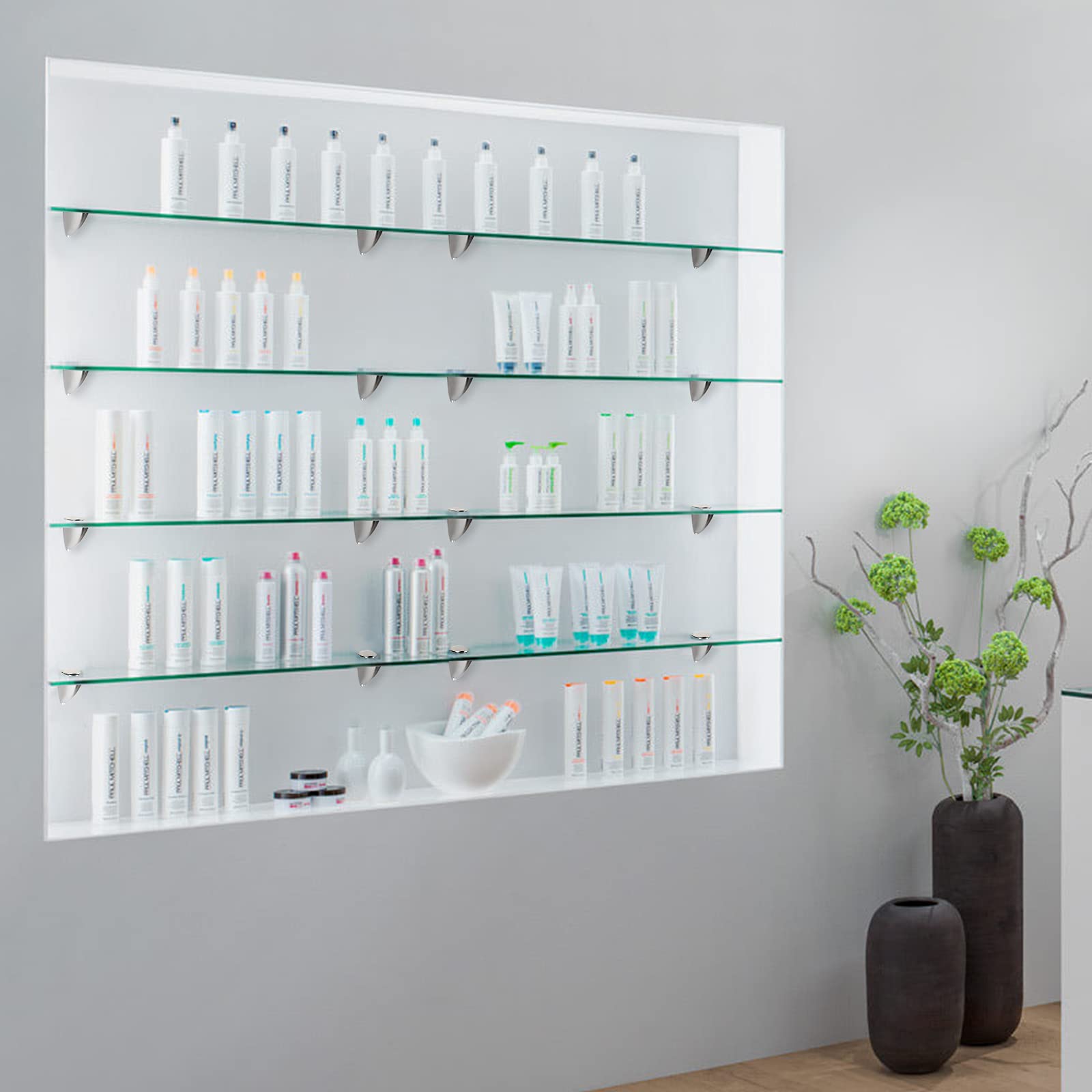 Randaco Mensola in vetro trasparente 8mm ESG vetro di sicurezza con supporto a parete per bagno