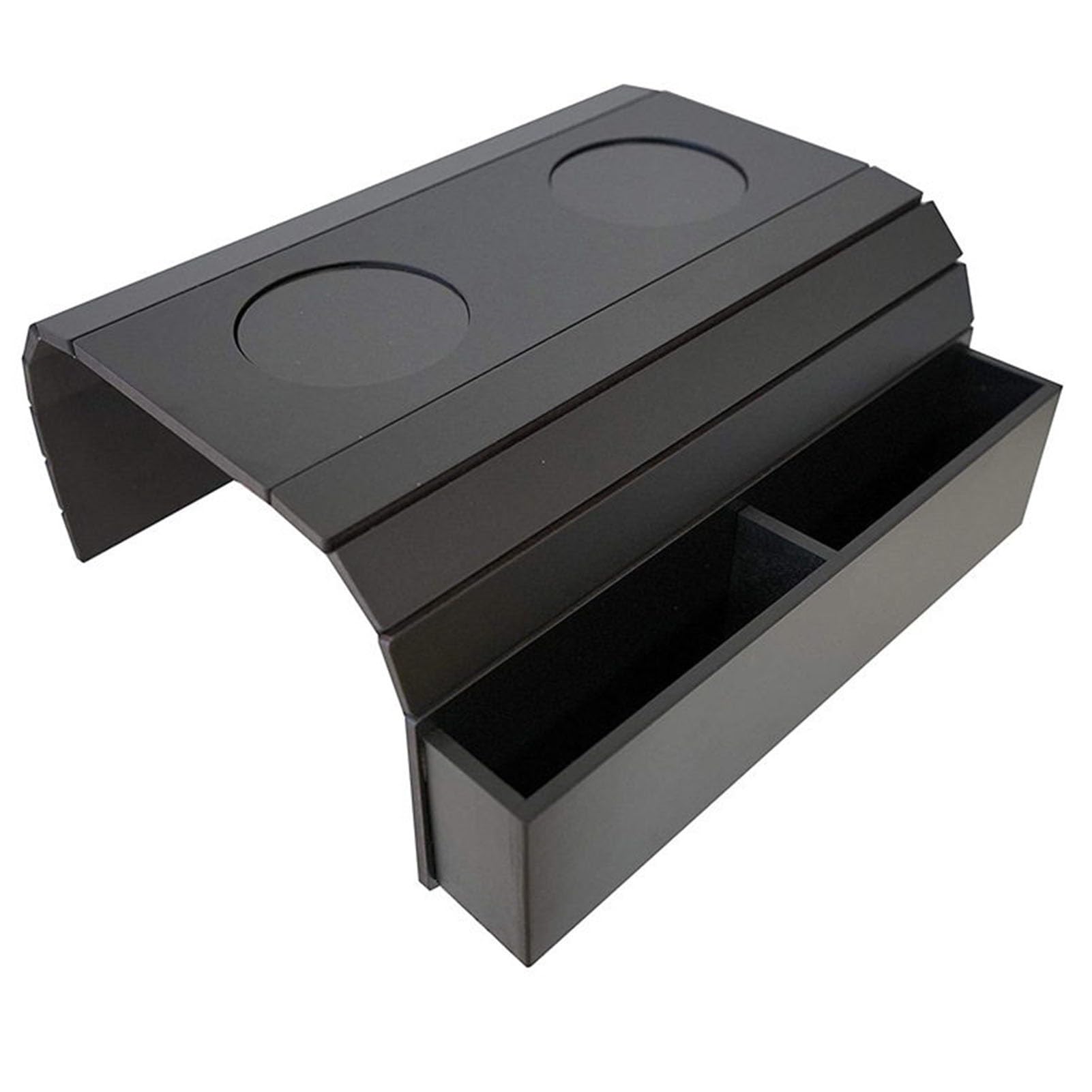 Sofá Bandeja Mesa, Bandeja Plegable de bambú for Brazo de sofá, 2 Posavasos de Almacenamiento, Color Negro de Madera for Bebidas, Aperitivos, Mando a Distancia mag(Black)