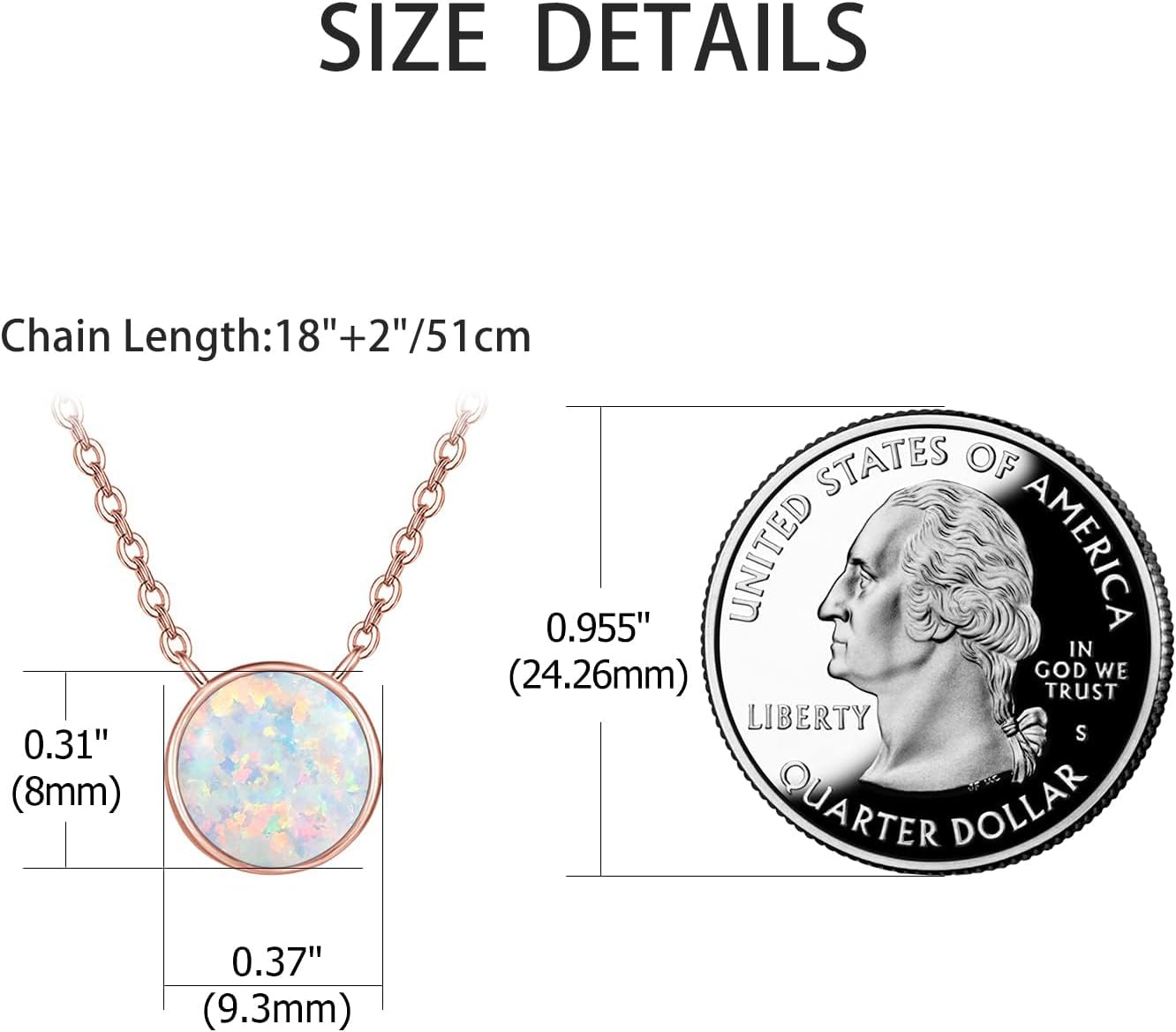 TANGPOET Dainty 8mm Opal Necklace for Women 925 Sterling Silver Circle Pendant Necklace Lab Created Opal Jewelry Gift for Birthday with 18"+2" Chain - Image 6