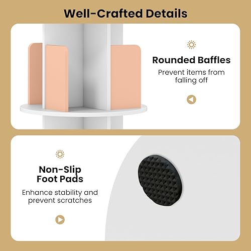 Miniatura 6 de Giantex Estantería giratoria de 2 niveles, estante de exhibición de 360 con divisores y deflectores anticaídas, estantería multifuncional de pie