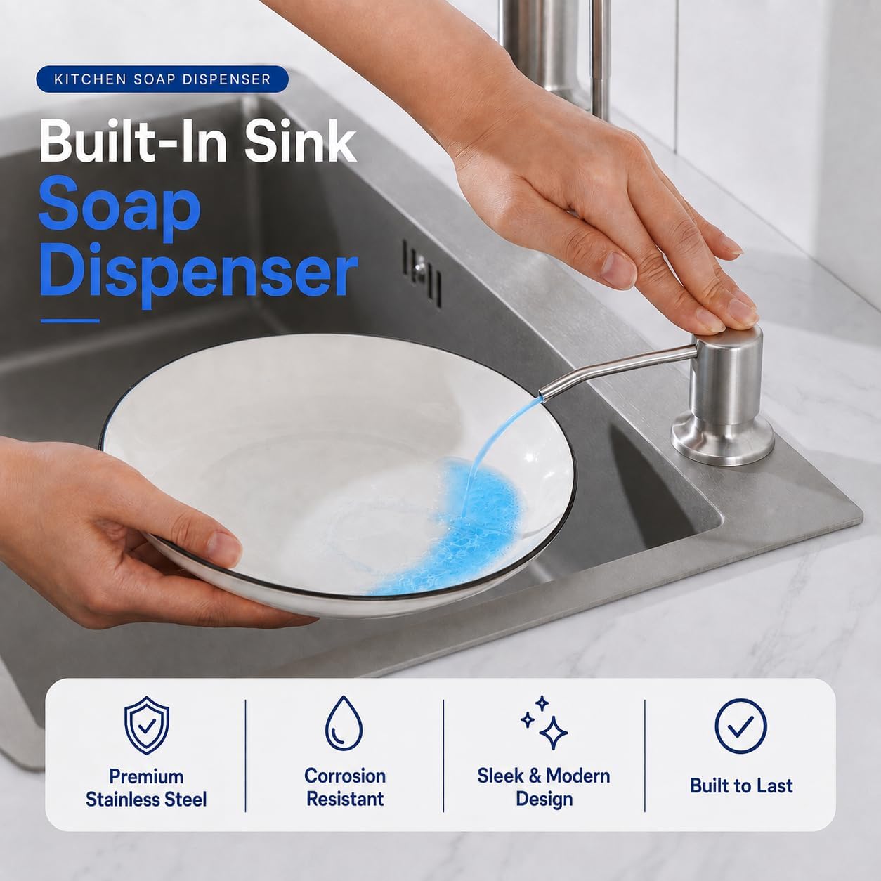 Soap Dispenser for Kitchen Sink, Built in Soap Dispenser Brushed Nickel image 3