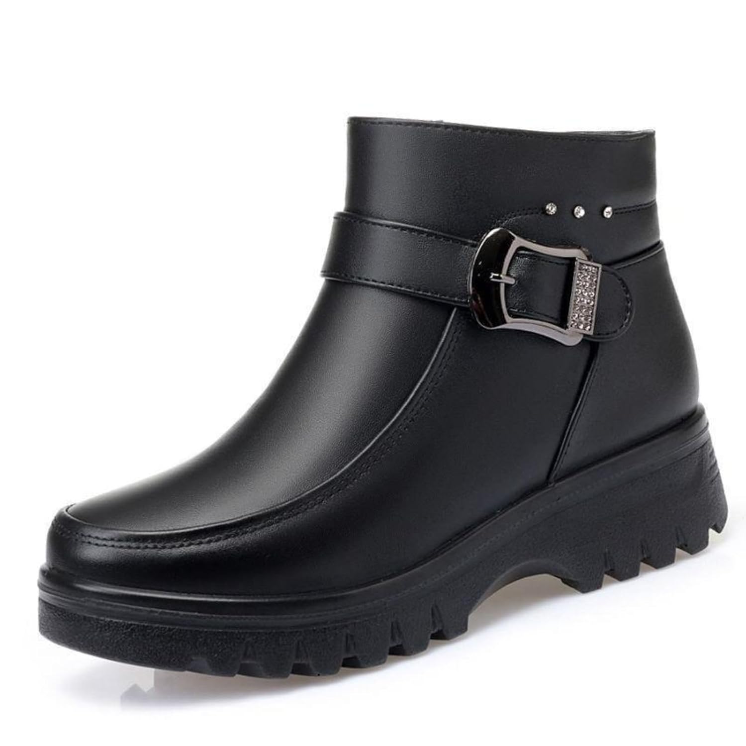 Womens Fleece Lined Ankle Boots Winter Shoes Slip Resistant Comfort Booties with Floral Details for Cold Weather