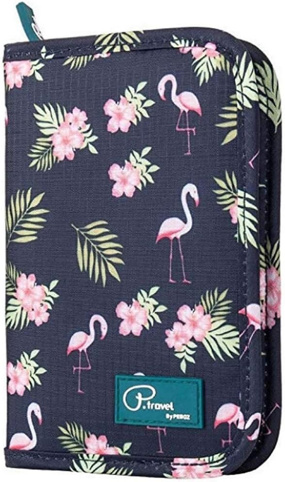 Women Passport Holder,Travel Wallet with Flamingo Prints,Waterproof Passport Holder with Removable Hand Strap